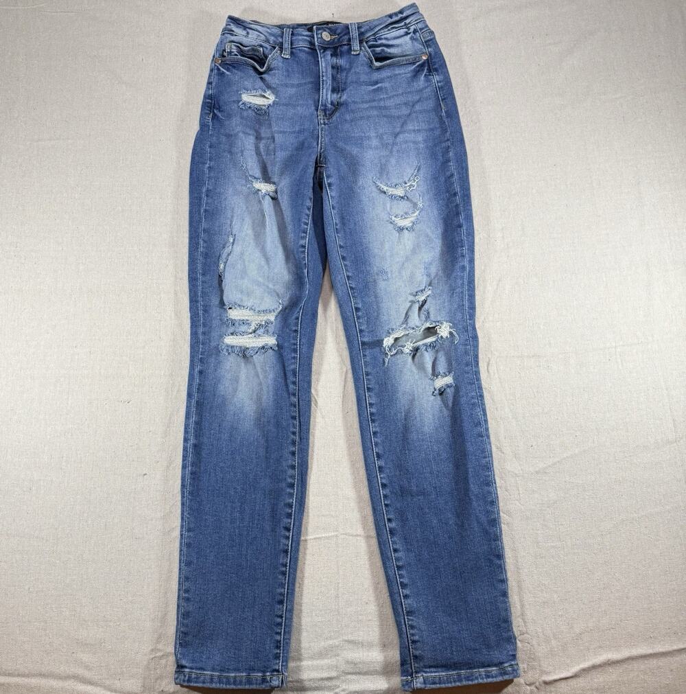 Judy Blue Jeans Womens Size 3/26 Boyfriend Fit Distressed Stretch Denim Blue